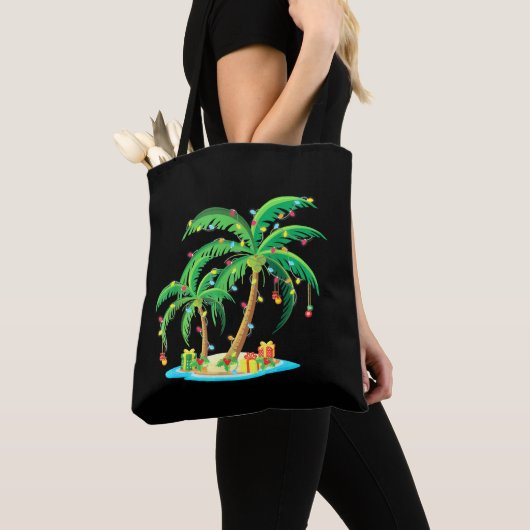 Kerstpalmboom Tropische Kerstcadeau Kokosnoot Tote Bag (Dichtbij)