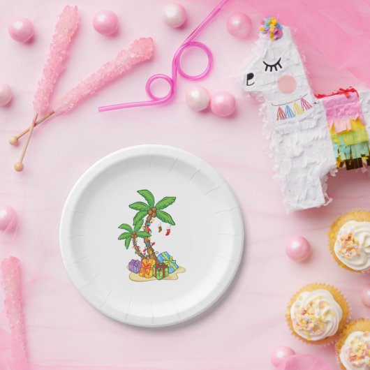 Kerstpalmboom Tropische kerstkonkoslichten Papieren Bordje (Feest)