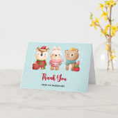 Kerstpals - Rendierbeer & Konijn Bedankt Kaart (Gele Bloem)