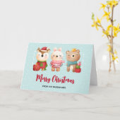 Kerstpals - Rendierbeer & Konijn Kaart (Gele Bloem)