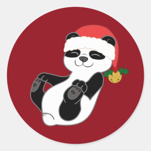 Kerstpanda Beer met Santa Hat & Jingle Bell Ronde Sticker (Voorkant)