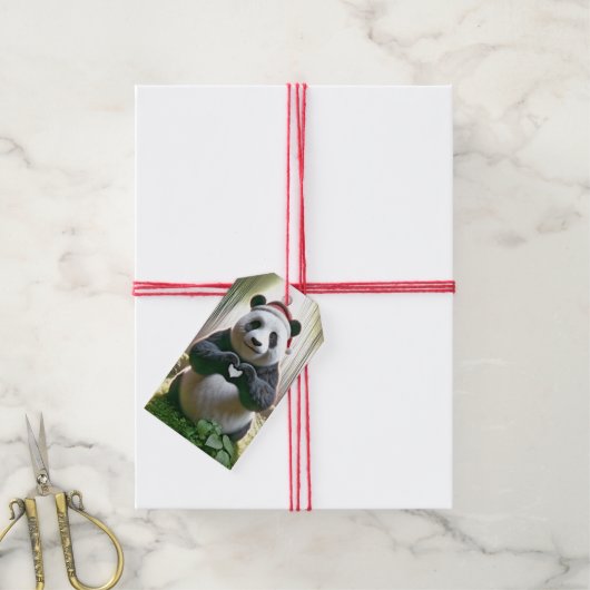 Kerstpanda die een hart vormt cadeaulabel (Met Touw)
