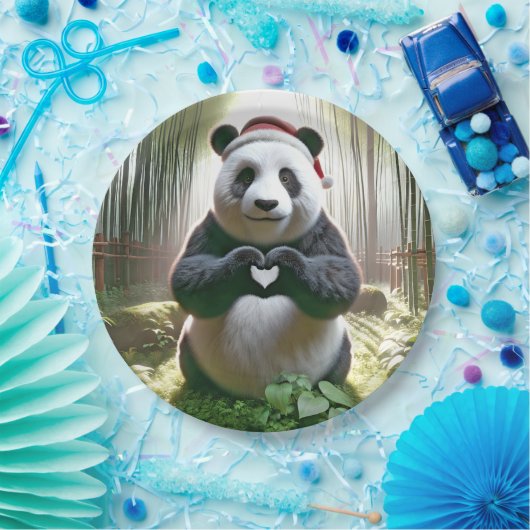 Kerstpanda die een hart vormt papieren bordje (Feest)