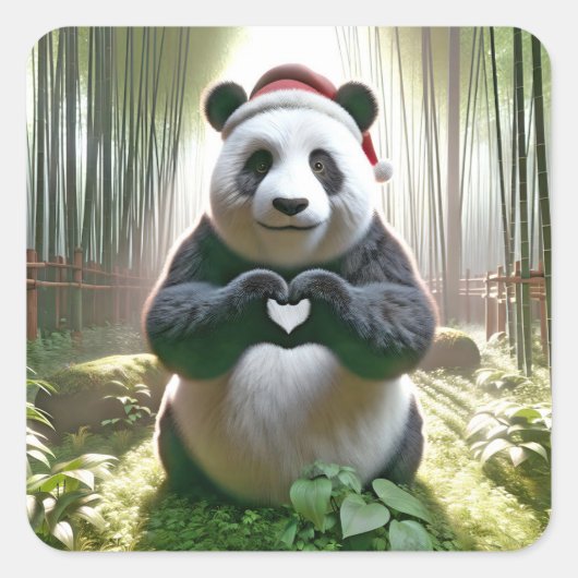 Kerstpanda die een hart vormt vierkante sticker (Voorkant)