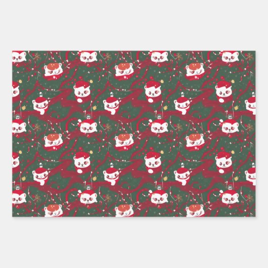 Kerstpanda en Beer Inpakpapier Vel (Voorkant 3)