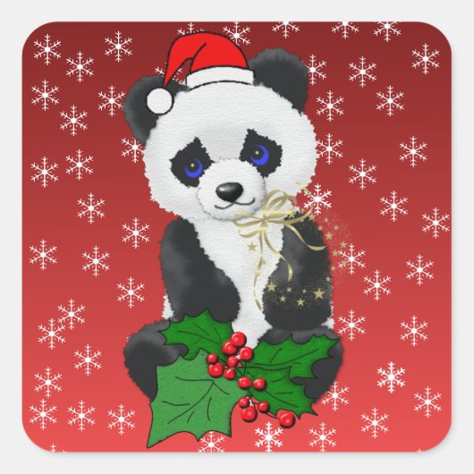 Kerstpanda Vierkante Sticker (Voorkant)