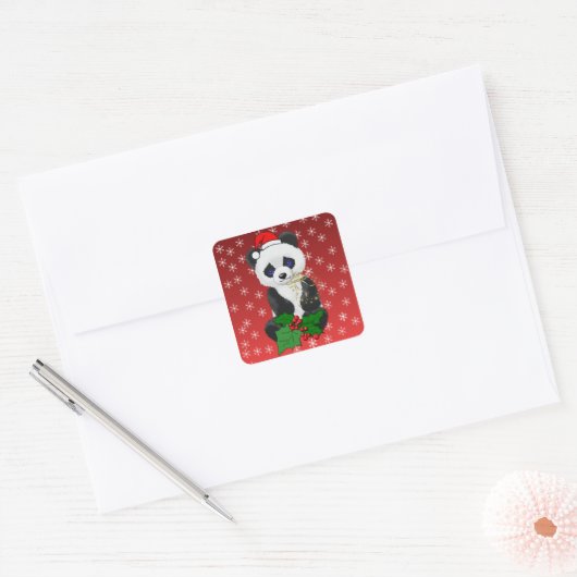 Kerstpanda Vierkante Sticker (Envelop)