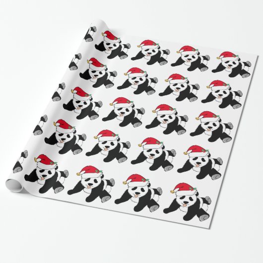 KerstpandaBeer in Santa Hat Cadeaupapier (Uitgerold)
