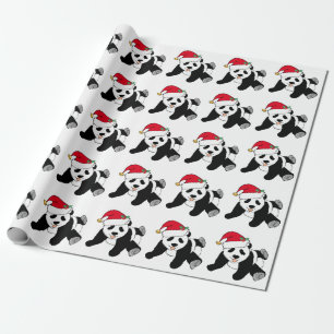 KerstpandaBeer in Santa Hat Cute Kinder Cadeaupapier