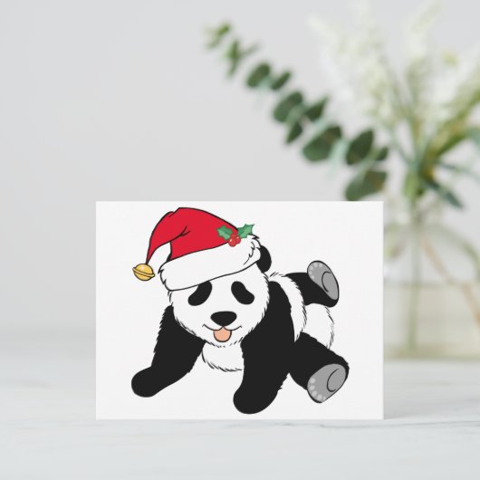 KerstpandaBeer in Santa Hat Feestdagenkaart (Staand voorkant)