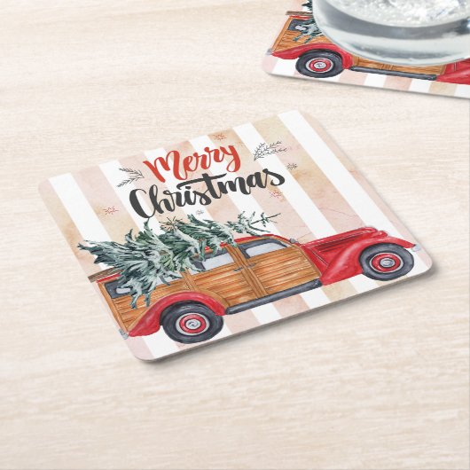  kerstpaneeltruck kartonnen onderzetters (Schuin)