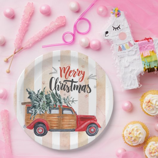 kerstpanelwagen papieren bordje (Feest)