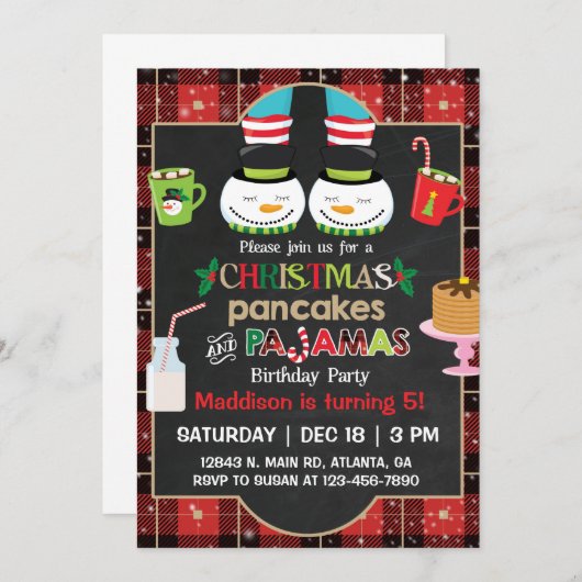 kerstpannenkoeken en pyjama's feest. kaart (Voorkant / Achterkant)