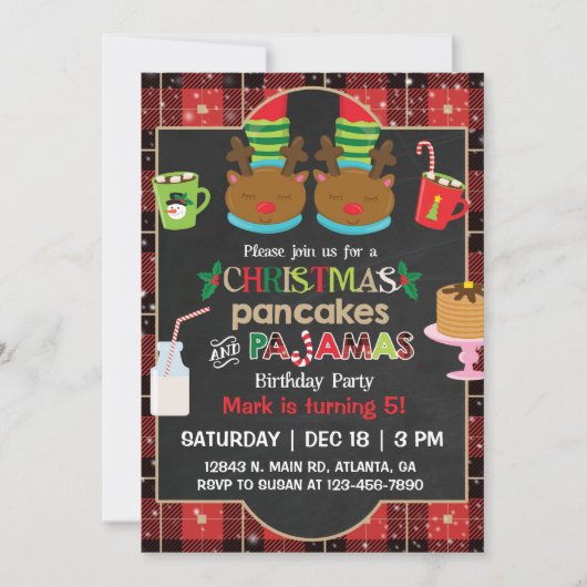 kerstpannenkoeken en pyjama's feest, uitnodiging (Voorkant)
