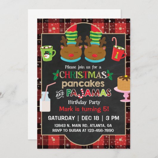kerstpannenkoeken en pyjama's feest, uitnodiging (Voorkant / Achterkant)