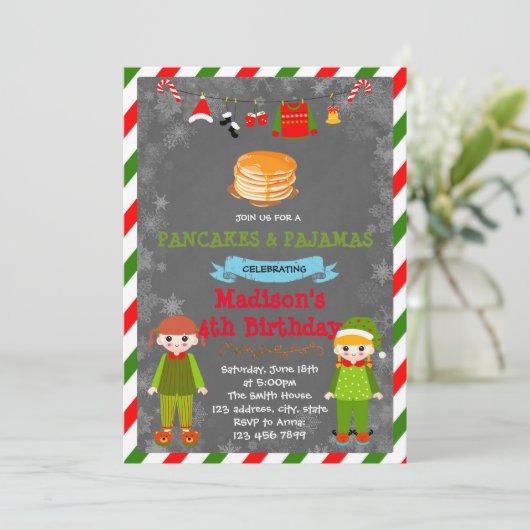 kerstpannenkoeken en pyjama's kaart (Staand voorkant)