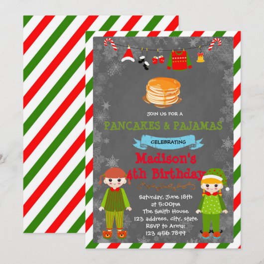 kerstpannenkoeken en pyjama's kaart (Voorkant / Achterkant)