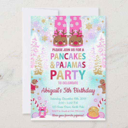 Kerstpannenkoeken en pyjama's Verjaardag uitnodigi Kaart (Voorkant)