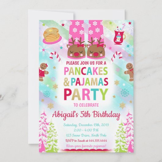 Kerstpannenkoeken en pyjama's Verjaardag uitnodigi Kaart (Voorkant)