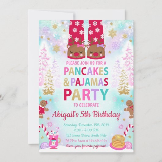 Kerstpannenkoeken en pyjama's Verjaardag uitnodigi Kaart (Voorkant)