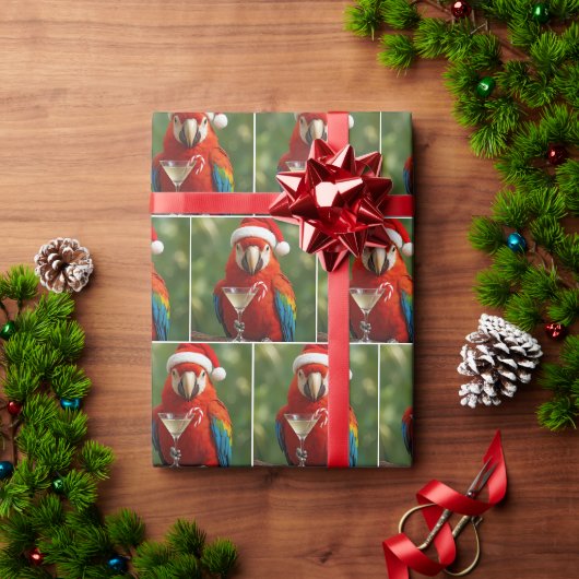 Kerstpapegaai met een cocktail cadeaupapier (Feestdagen Geschenken)