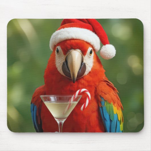Kerstpapegaai met een cocktail muismat (Voorkant)
