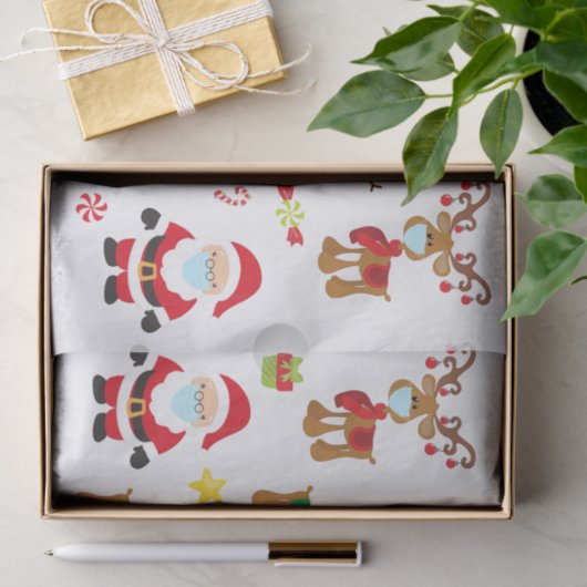 Kerstpapier 2020 Gezichtsmasker Santa Reindeer Tissuepapier (Geschenk)
