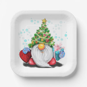kerstpapier Bord Gnoome met cadeaus