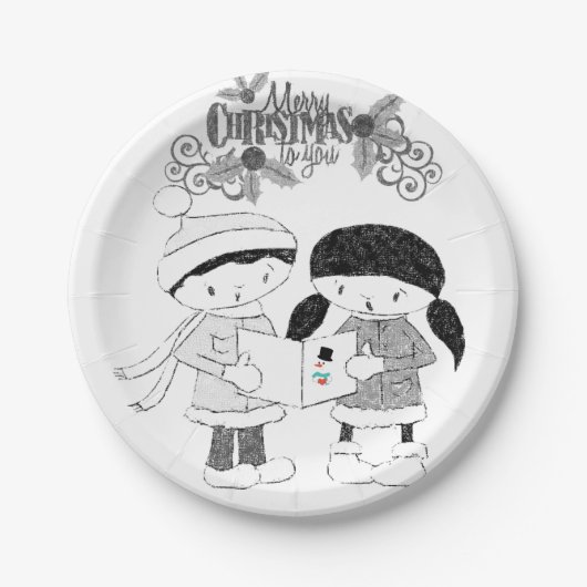 Kerstpapier Bord, Vrolijk kerstfeest Papieren Bordje (Voorkant)