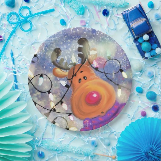 Kerstpapier Borden Happy Reindeer Papieren Bordje (Feest)