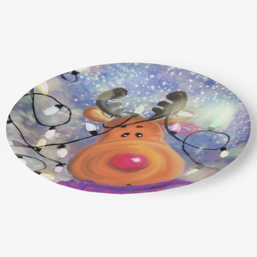Kerstpapier Borden Happy Reindeer Papieren Bordje (Gekanteld)