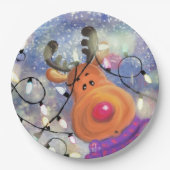 Kerstpapier Borden Happy Reindeer Papieren Bordje (Voorkant)