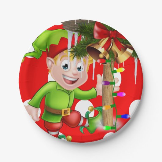 kerstpapier Borden, pretkerst Elf Papieren Bordje (Voorkant)