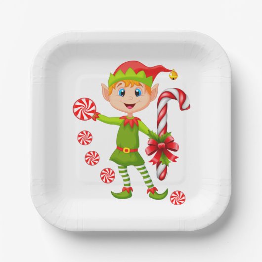 kerstpapier Borden, pretkerst Elf Papieren Bordje (Voorkant)