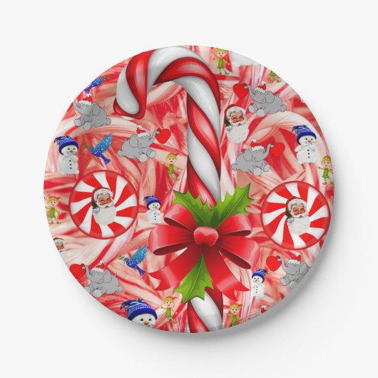 Kerstpapier Borden, Santa, Candy Cane, Pepperm Papieren Bordje (Voorkant)