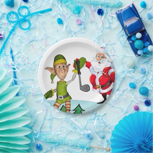 Kerstpapier Borden, Santa Golf Papieren Bordje (Feest)