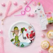 Kerstpapier Borden, Santa Golf Papieren Bordje (Feest)