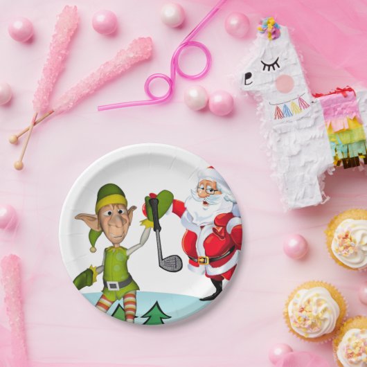 Kerstpapier Borden, Santa Golf Papieren Bordje (Feest)