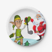 Kerstpapier Borden, Santa Golf Papieren Bordje (Voorkant)
