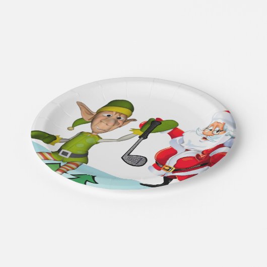 Kerstpapier Borden, Santa Golf Papieren Bordje (Gekanteld)