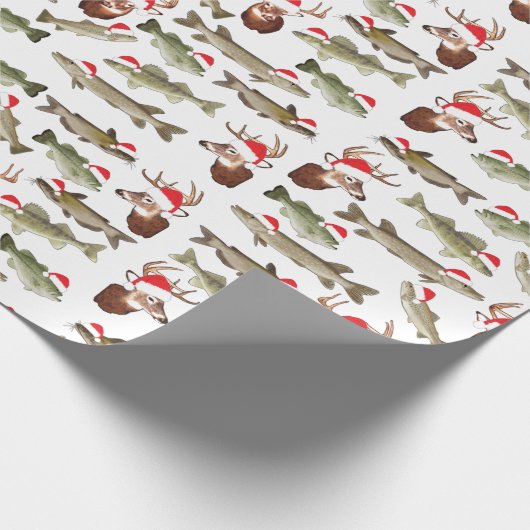 kerstpapier, cadeaubonade, herten, vis cadeaupapier (Hoek)