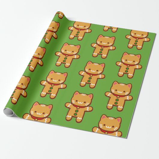 kerstpapier - CAT GINGERBREAD Cadeaupapier (Uitgerold)