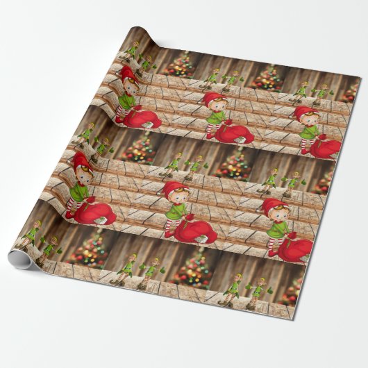 kerstpapier Elf Cadeaupapier (Uitgerold)