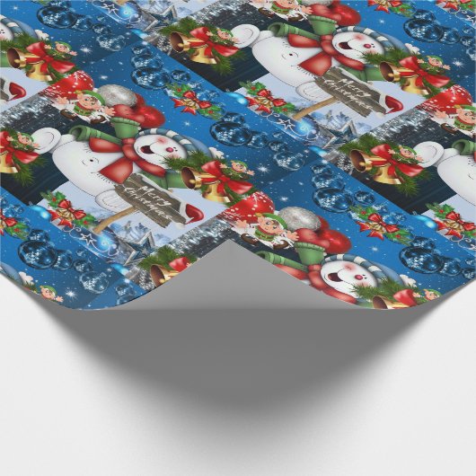 kerstpapier Elf Snowman Cadeaupapier (Hoek)