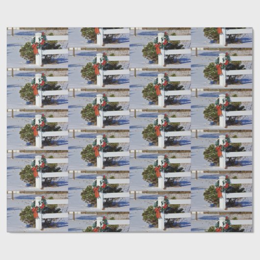 kerstpapier en omheining met witte omheining cadeaupapier (Vlak)