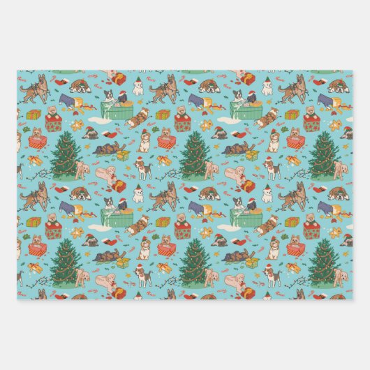 kerstpapier - Grappig stootje blauw Inpakpapier Vel (Voorkant 3)