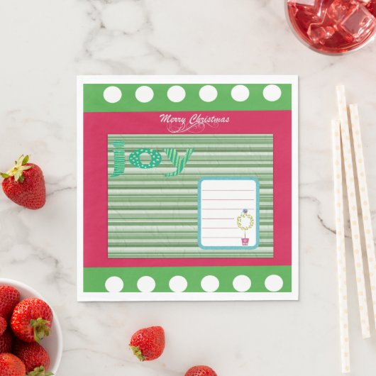 kerstpapier luiers, Joy Red Green Stripe Servet (Insitu)