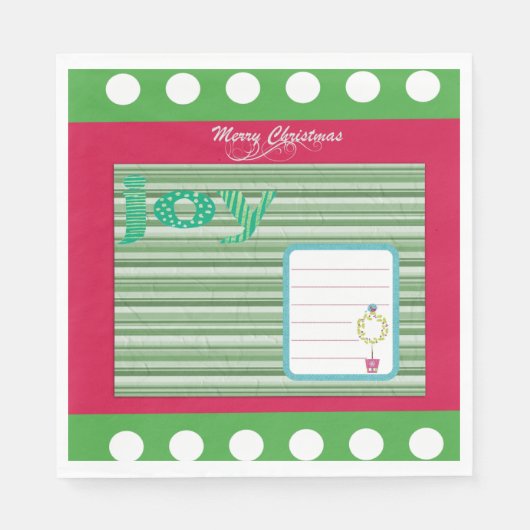 kerstpapier luiers, Joy Red Green Stripe Servet (Voorkant)