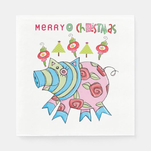 kerstpapier luiers, Merry kerstroze pig Servet (Voorkant)
