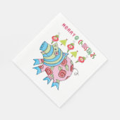 kerstpapier luiers, Merry kerstroze pig Servet (Hoek)